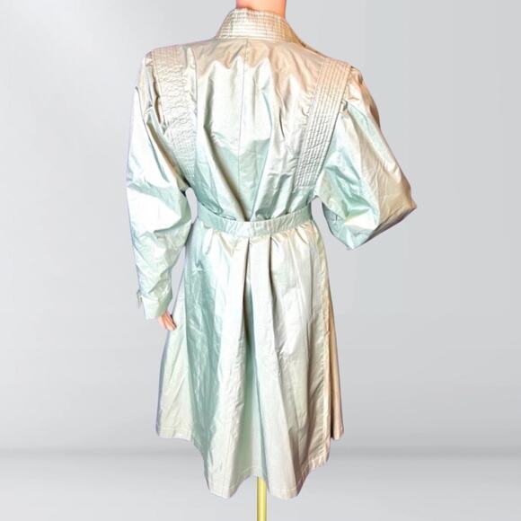 Vintage 1980s Fleetstreet Sage Green Ribbed Panel Futuristic Style Trench Coat - Picture 4 of 5